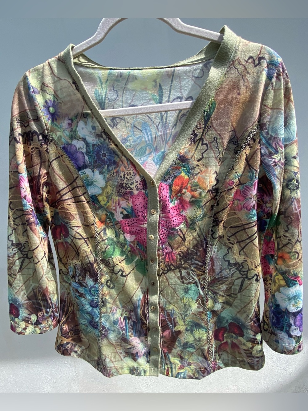 Y2K Eclectic Green Multicolor Floral Cardigan Size Small